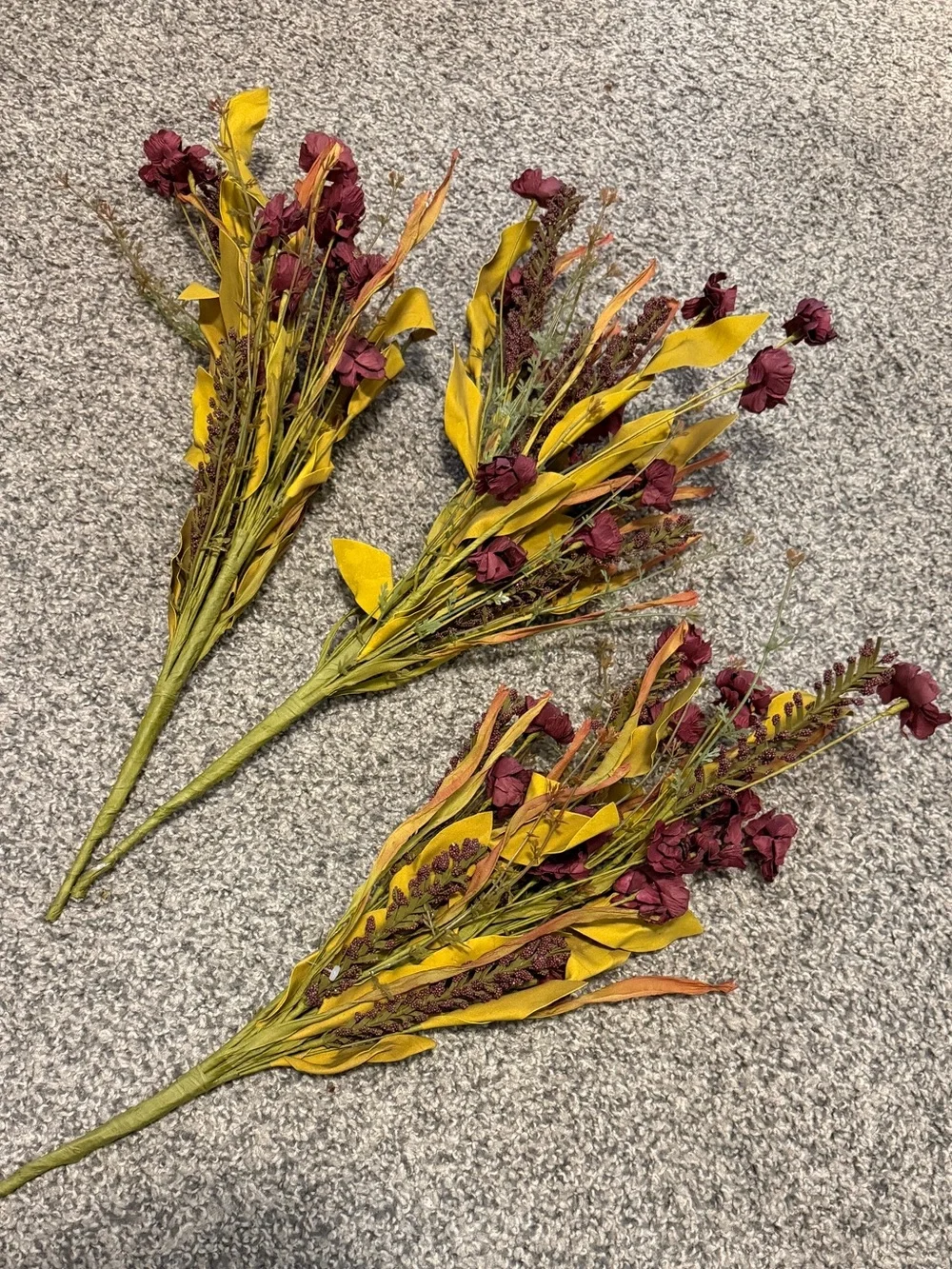 Faux Autumn Floral Spray Bouquet - Yellow and Burgundy